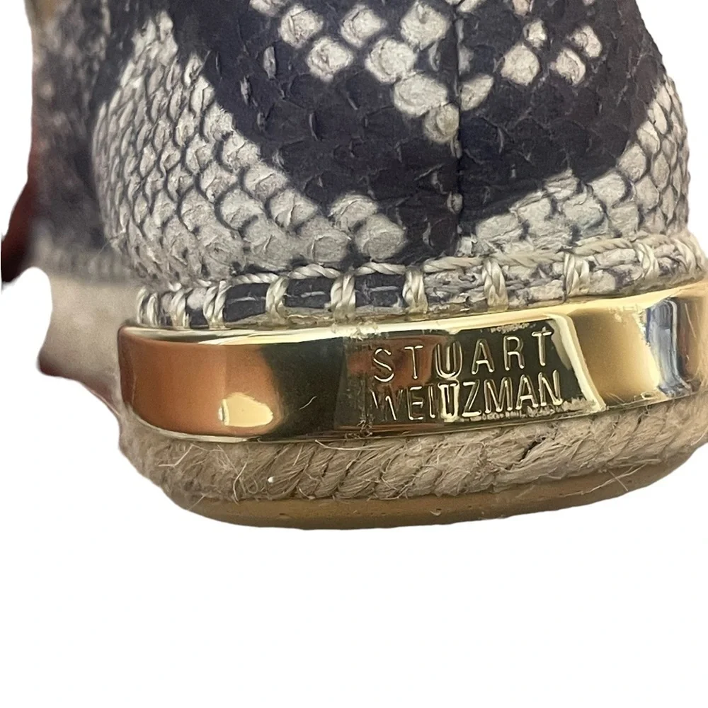 Stuart Weitzman Catalan Snake Print Leather Slip on Espadrille Natural size 5M